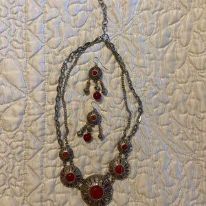 9” Necklace w/earrings Ruby color